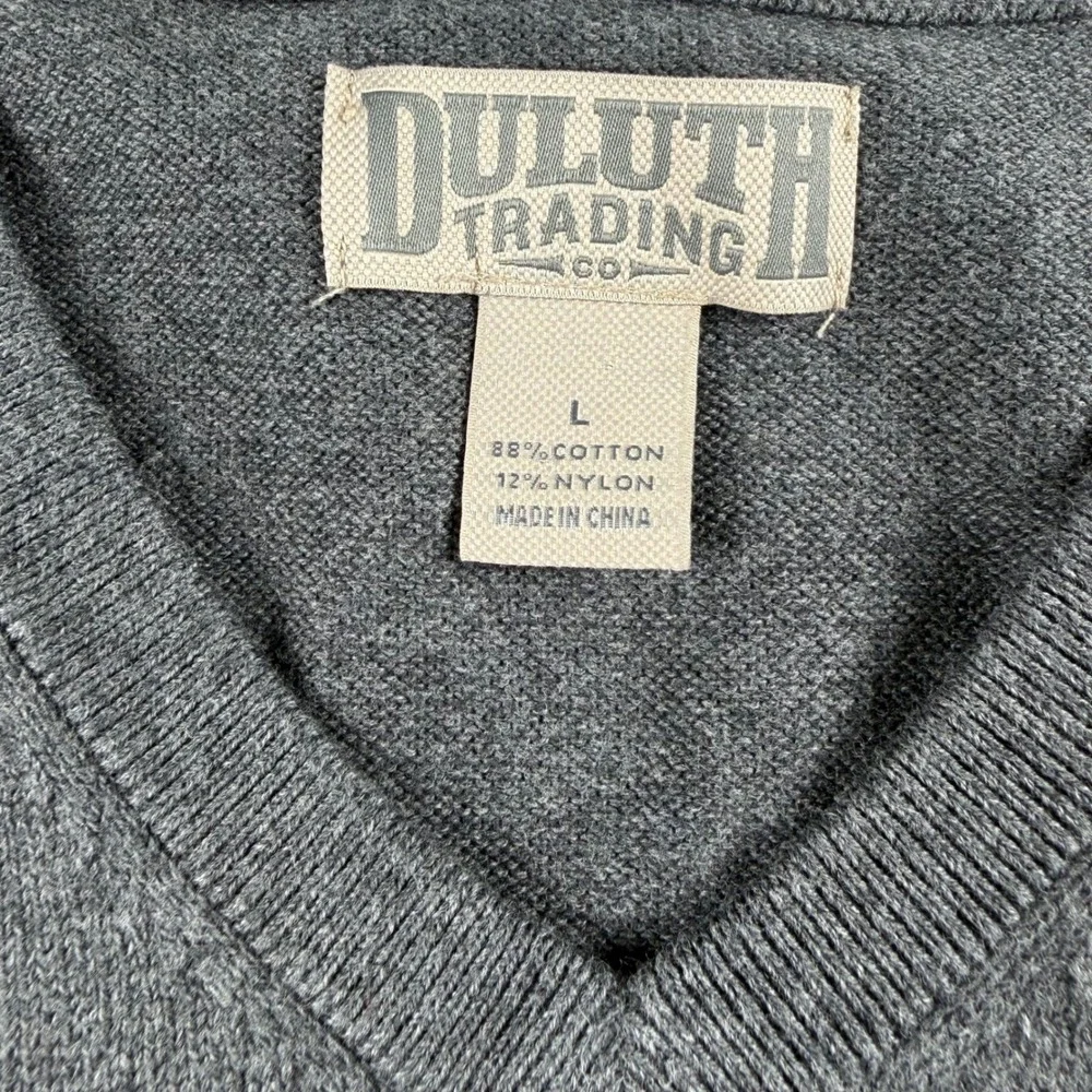 Duluth Trading Co Mens Charcoal Gray Cotton V-Neck Sweater Vest 28709 Large